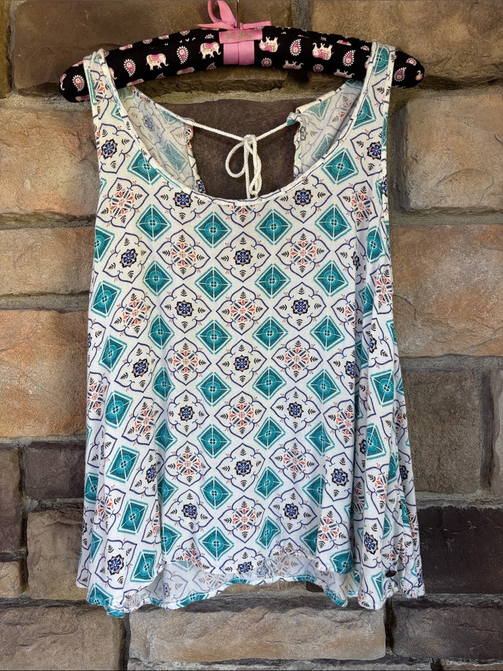 Roxy Tile-Print Tank Top in Teal, Navy & White